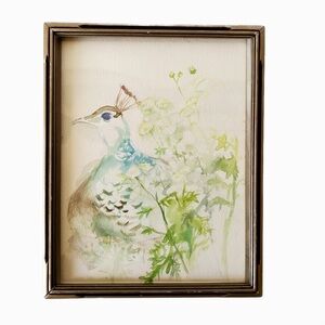 Vintage Watercolor Peacock Noted 1995